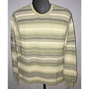 Izod Long Sleeve Casual Shirt Mens Size Small Green Beige Gray Striped